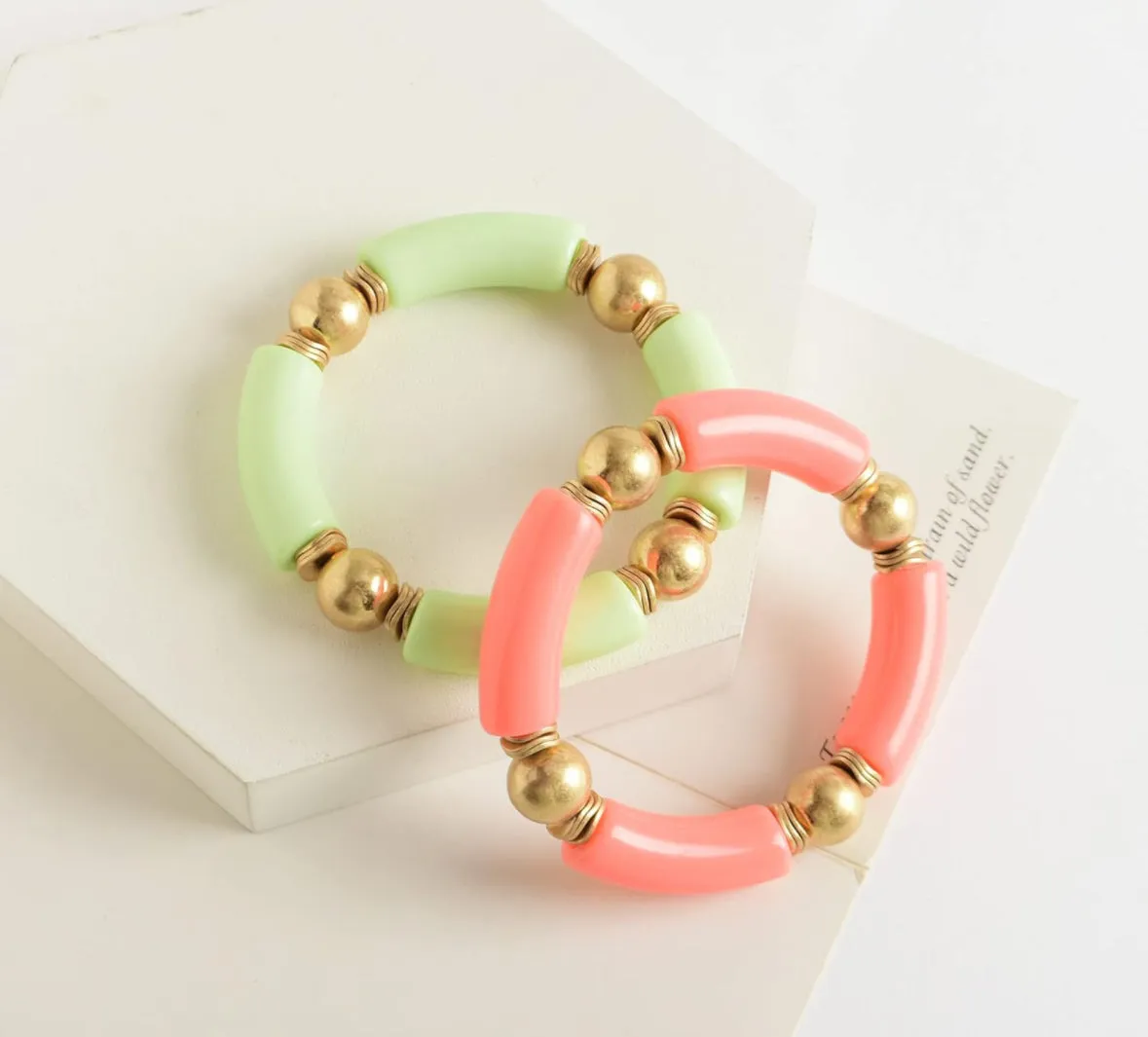 Gold Ball & Tube Bracelet-Pink