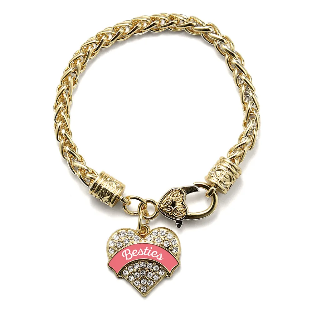 Gold Coral Besties Pave Heart Charm Braided Bracelet