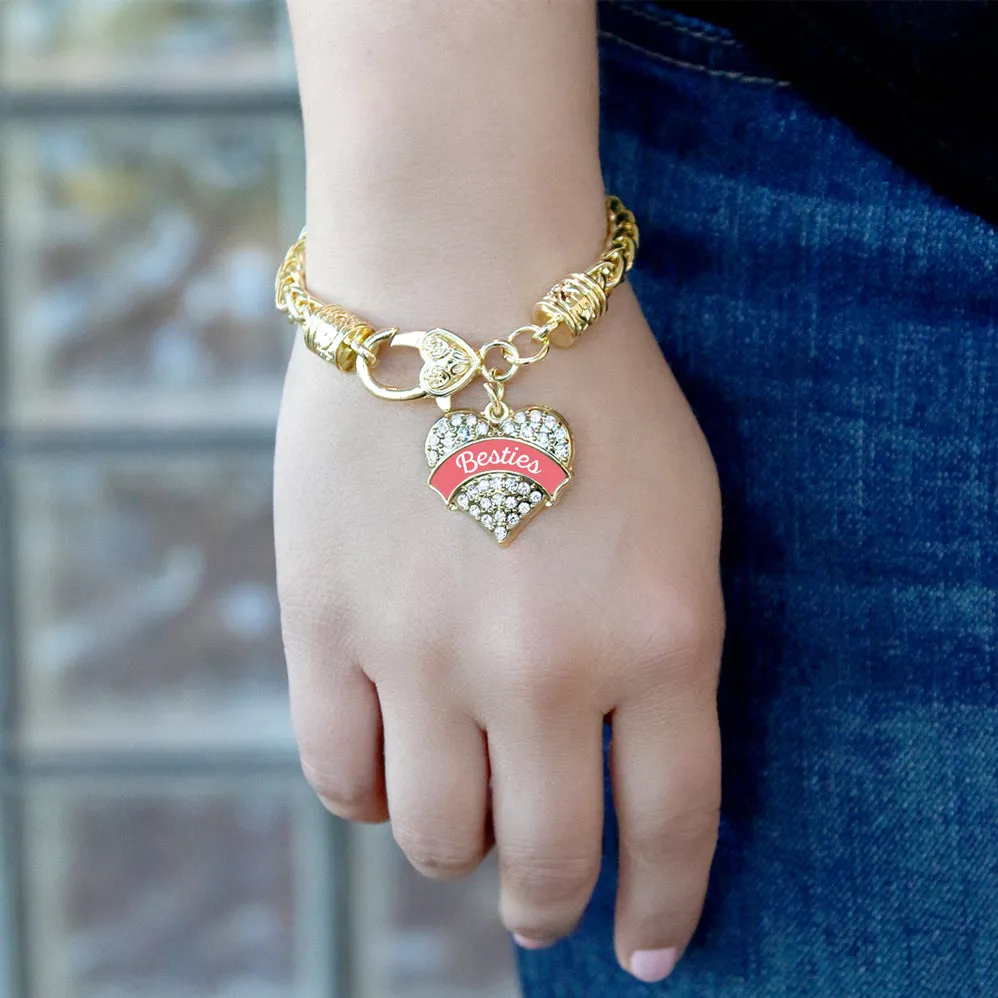 Gold Coral Besties Pave Heart Charm Braided Bracelet