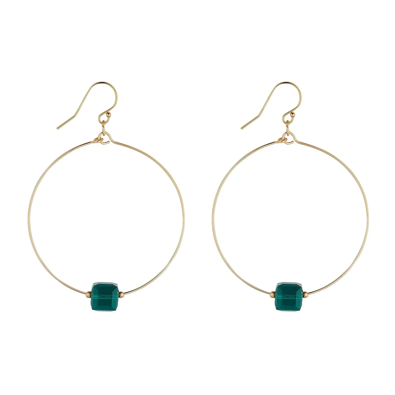 Gold Filled Emerald Green Cube Large Hoops