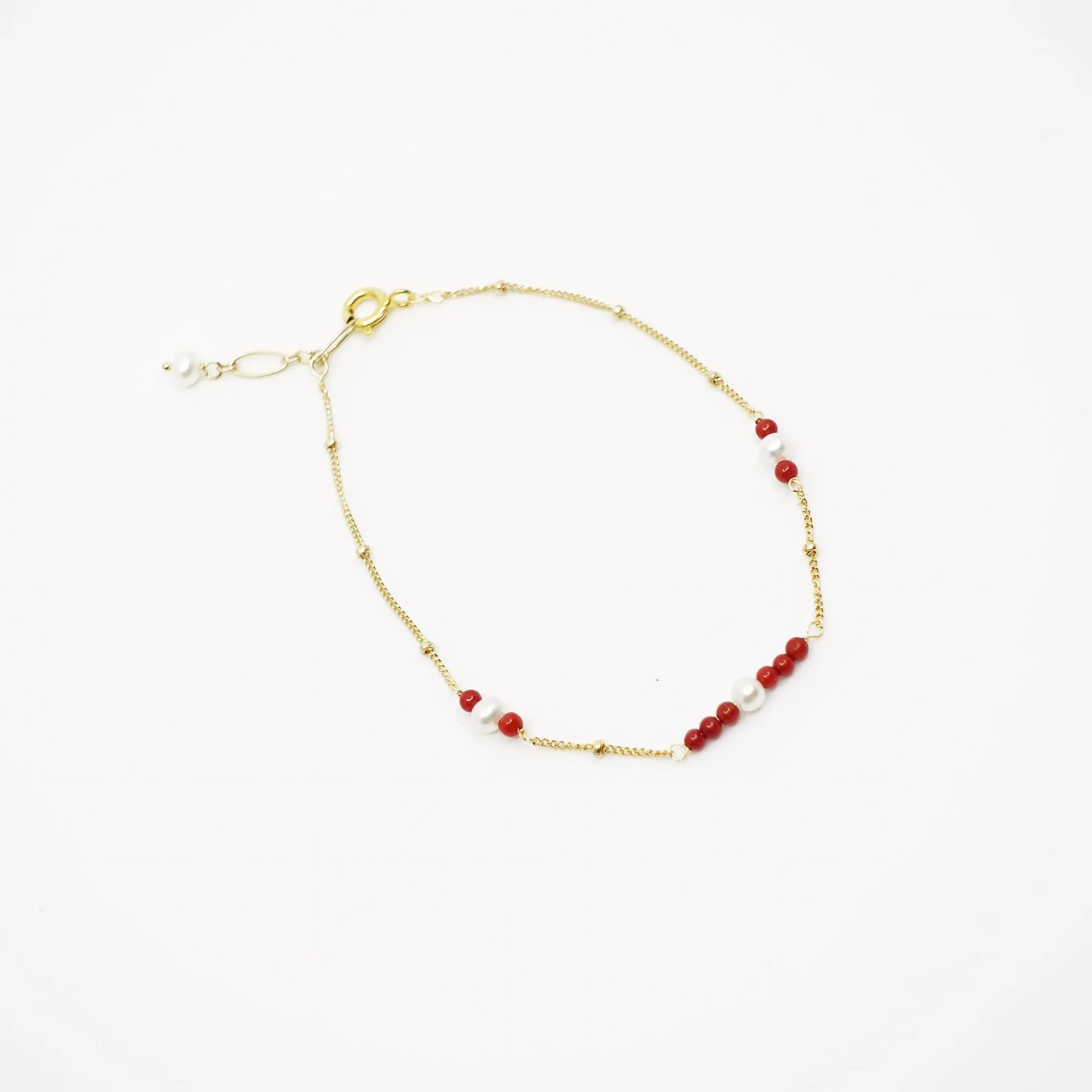 Gold Filled Red Coral and Seed Pearl Bracelet