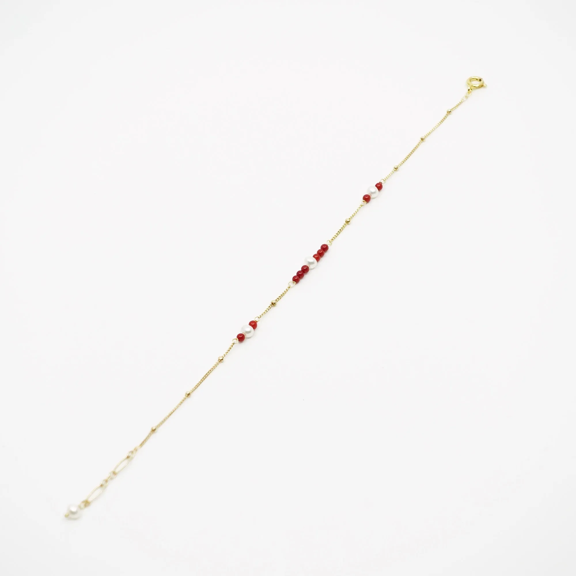 Gold Filled Red Coral and Seed Pearl Bracelet