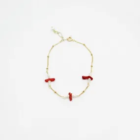 Gold Filled Red Coral Branch and Pearl Bracelet