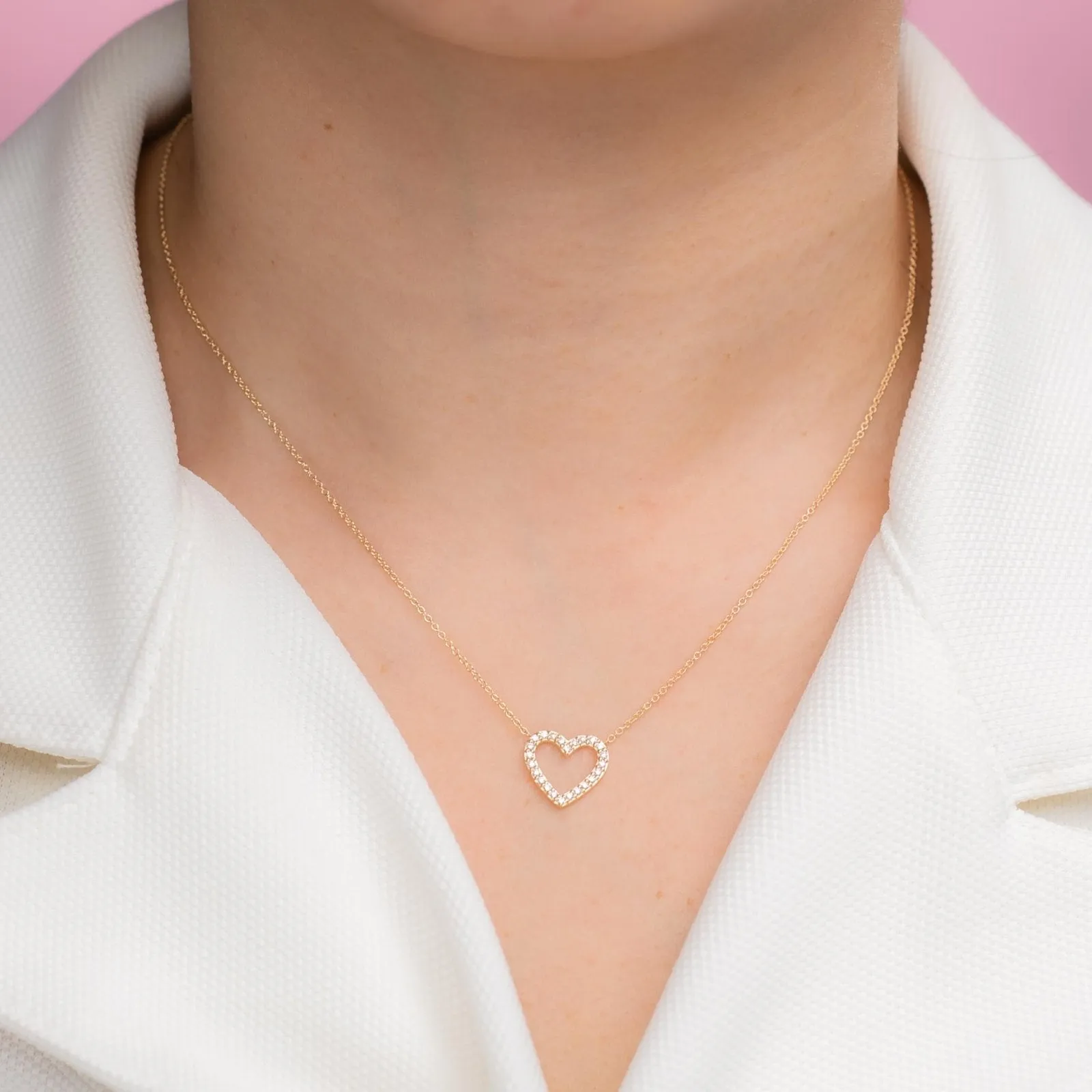 Gold Heart Necklace With Diamonds