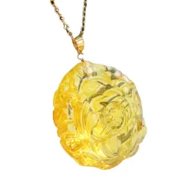 Golden Amber Peony Bloom and Prosperity Charm Necklace