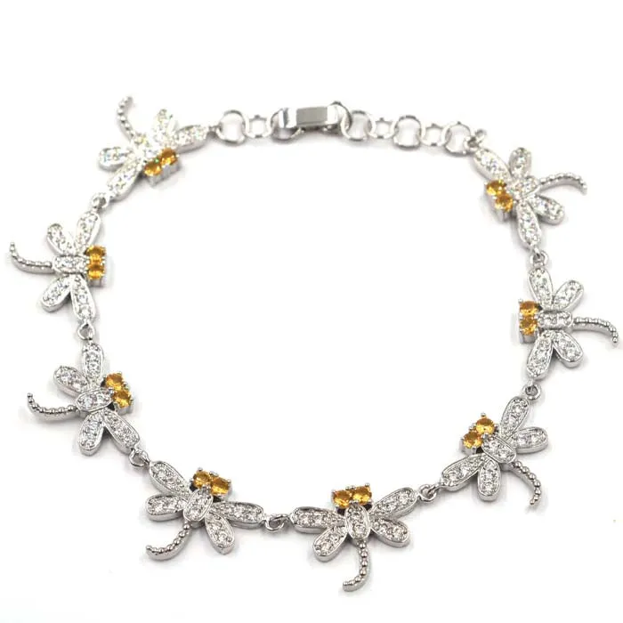 Golden Citrine Micro-Pave Dragonfly Tennis Bracelet