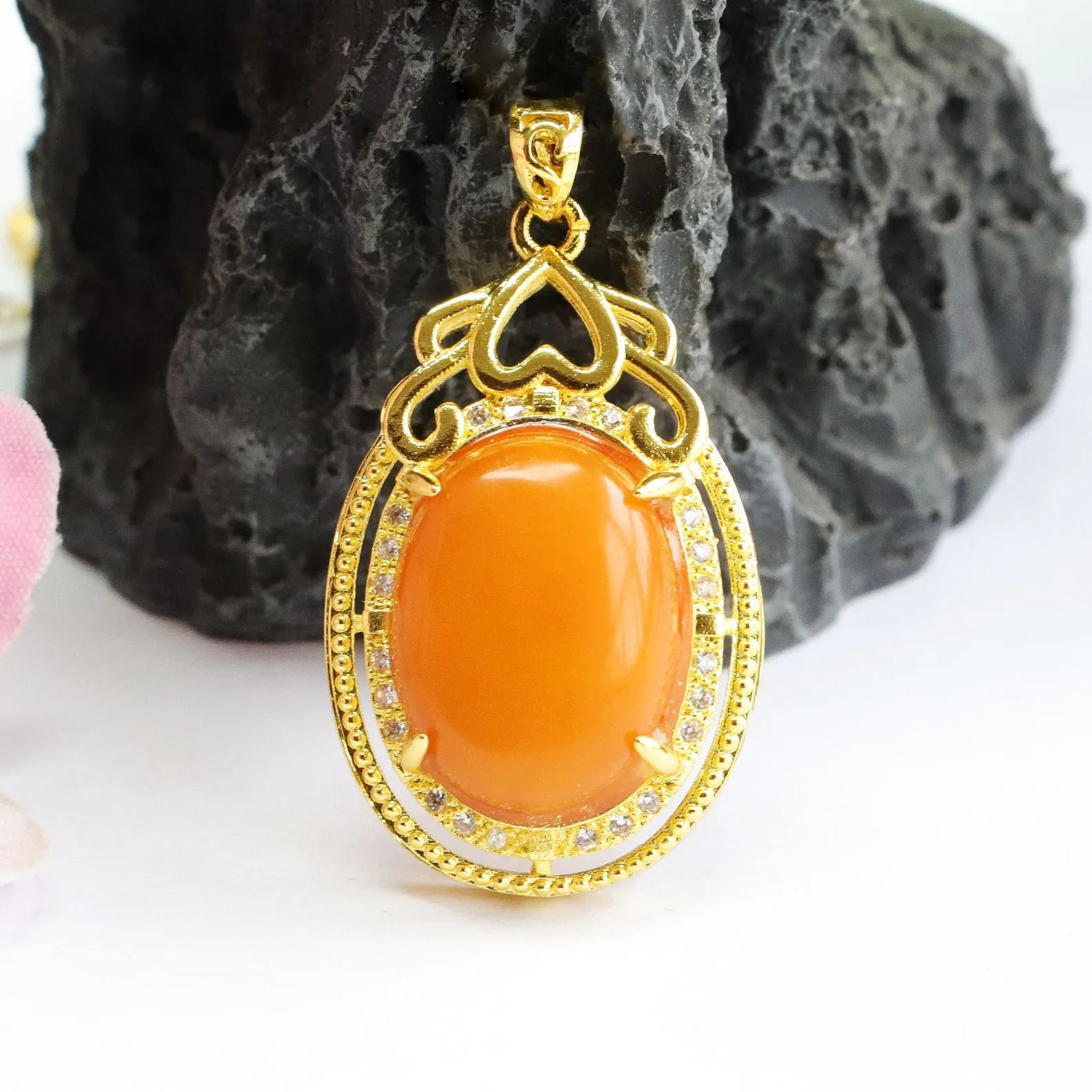 Golden Love Pendant with Beeswax Amber Detail