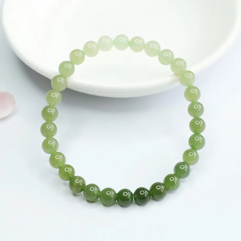 Gradient Hetian Jade Beaded Bracelet with Sterling Silver Needle