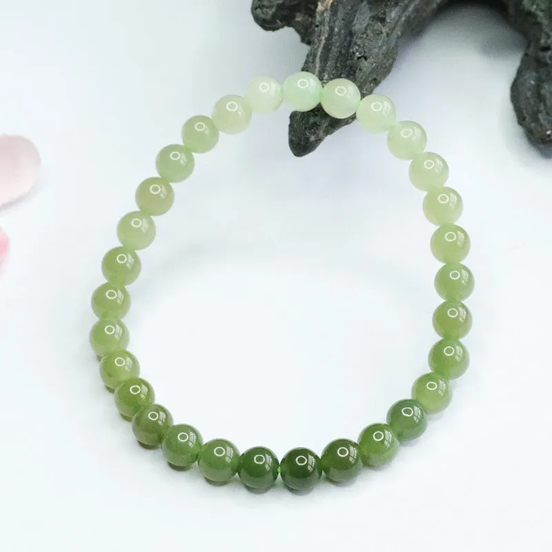 Gradient Hetian Jade Beaded Bracelet with Sterling Silver Needle