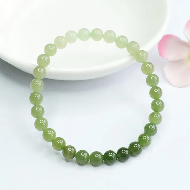 Gradient Hetian Jade Beaded Bracelet with Sterling Silver Needle