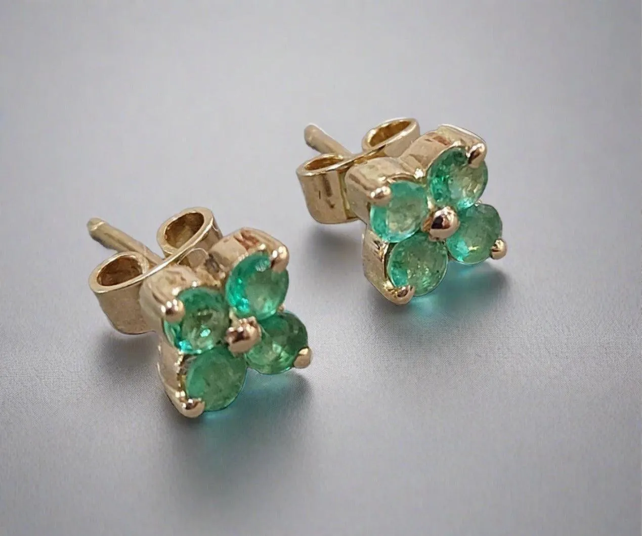 Green Studs - 18k Gold Emerald Earrings