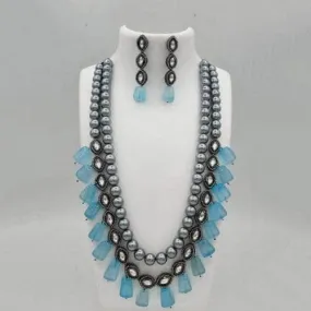 Grey Pearls Long Beaded Necklace And Earring Set