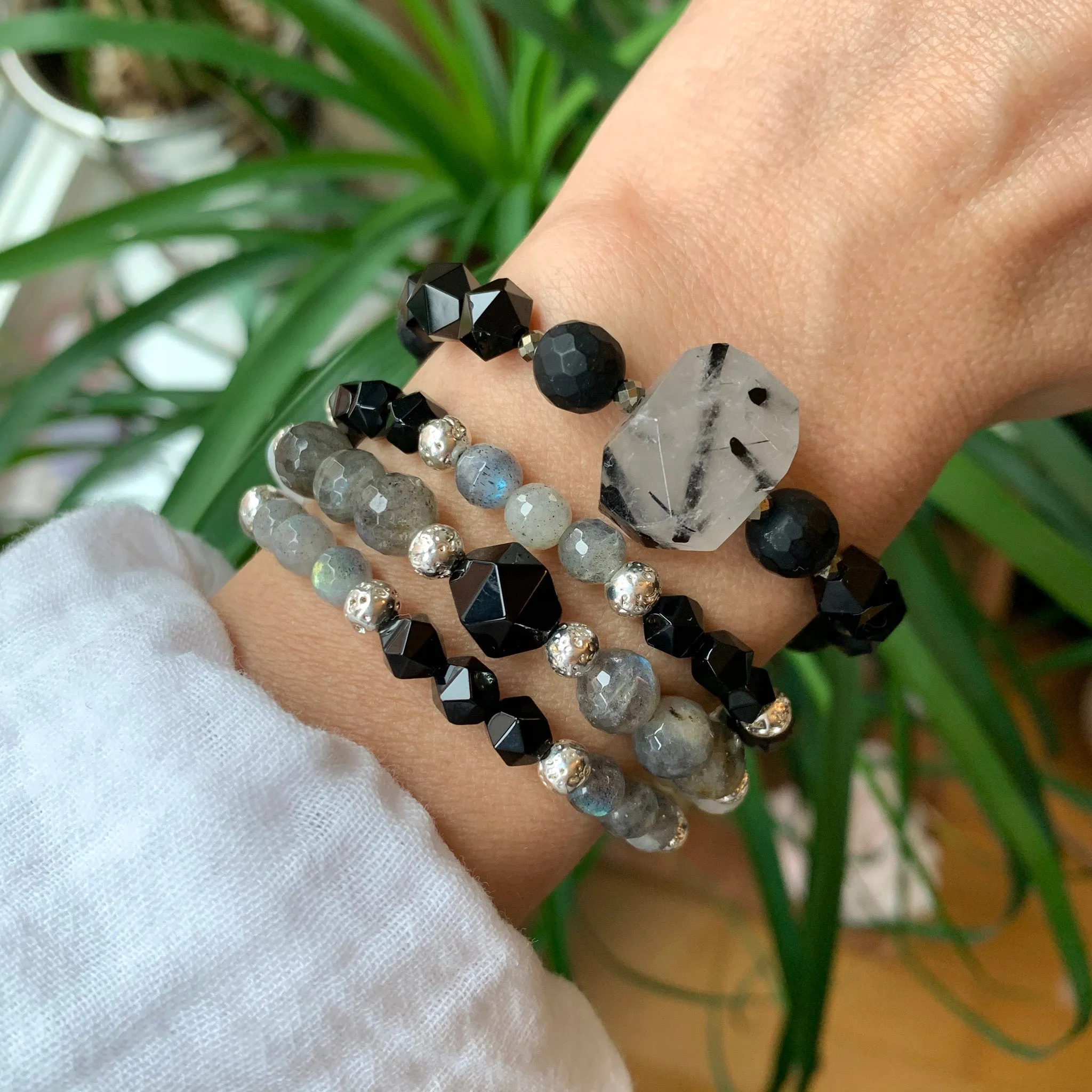 Grounded and Protected Bracelet | Tourmalinated Quartz, Onyx, Hematite