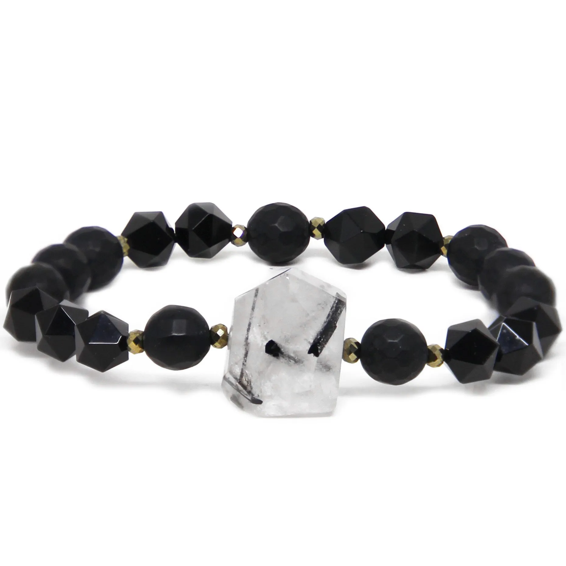 Grounded and Protected Bracelet | Tourmalinated Quartz, Onyx, Hematite