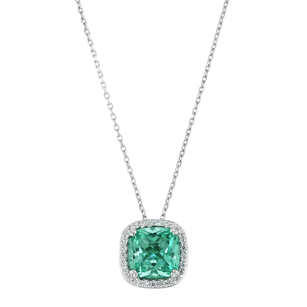 Halo necklace with ocean green simulant and 0.22 carats* of diamond simulants in sterling silver