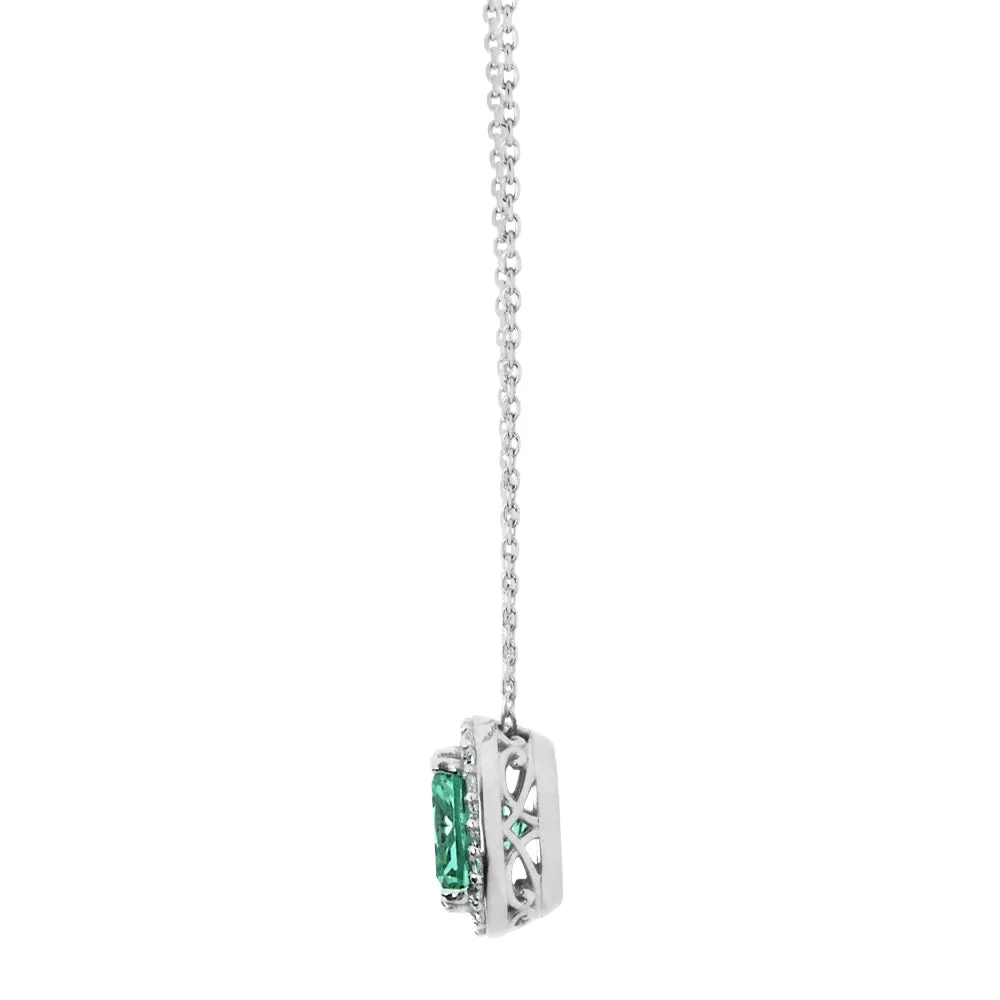 Halo necklace with ocean green simulant and 0.22 carats* of diamond simulants in sterling silver