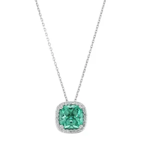 Halo necklace with ocean green simulant and 0.22 carats* of diamond simulants in sterling silver