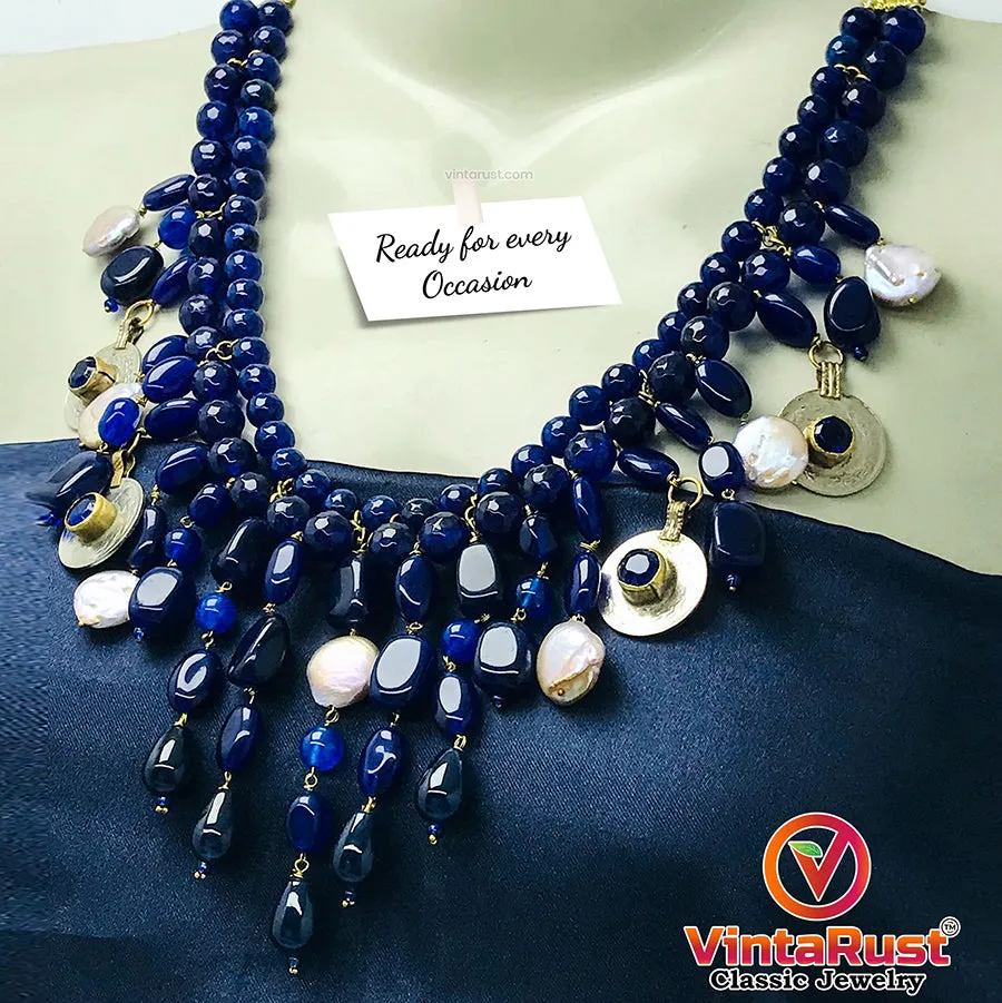 Handcrafted Lapis Choker Mala With Vintage Coins