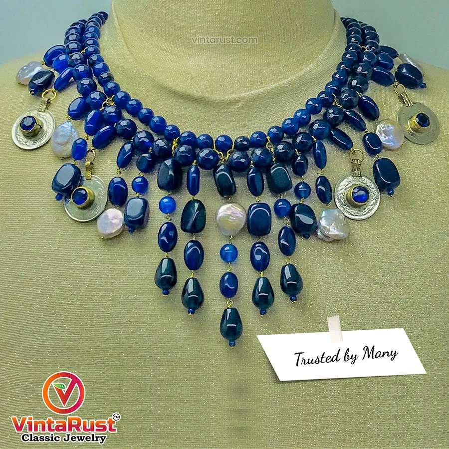 Handcrafted Lapis Choker Mala With Vintage Coins