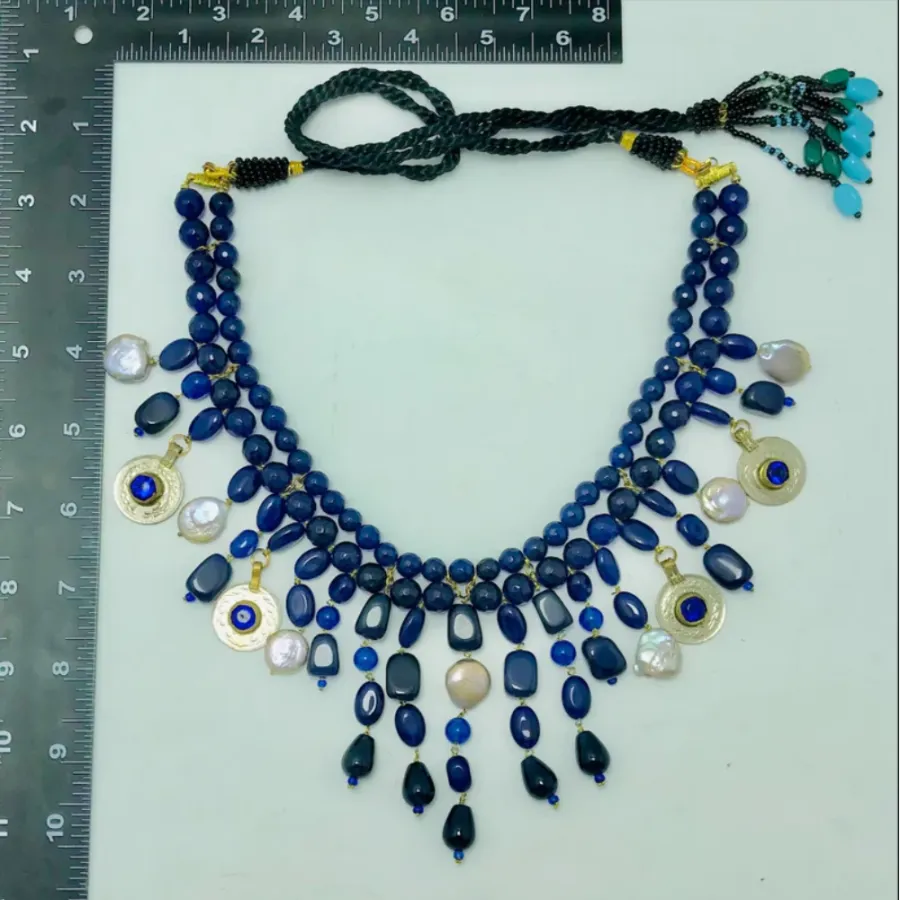 Handcrafted Lapis Choker Mala With Vintage Coins