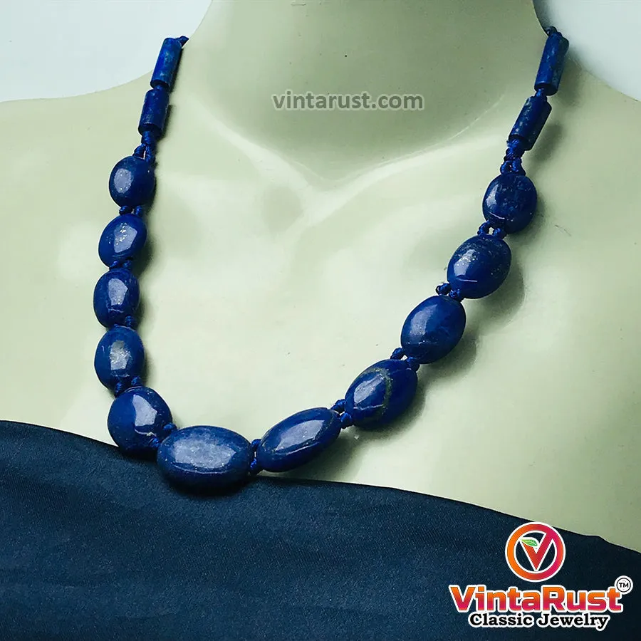 Handcrafted Lapis Lazuli Beaded Stone Necklace,