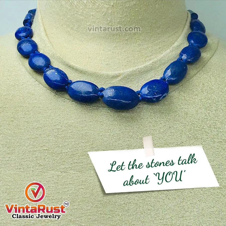 Handcrafted Lapis Lazuli Beaded Stone Necklace,