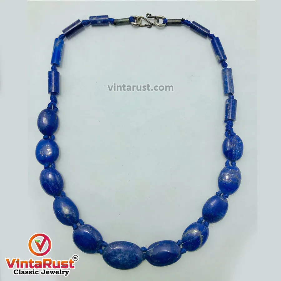 Handcrafted Lapis Lazuli Beaded Stone Necklace,