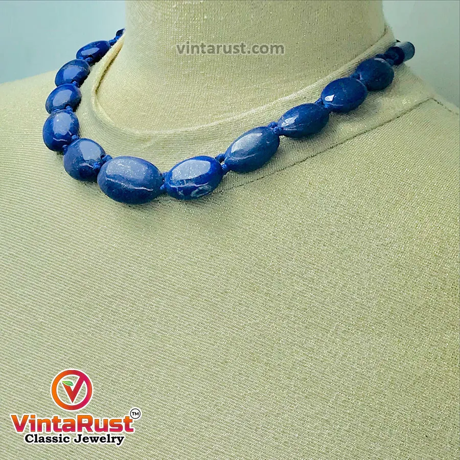 Handcrafted Lapis Lazuli Beaded Stone Necklace,