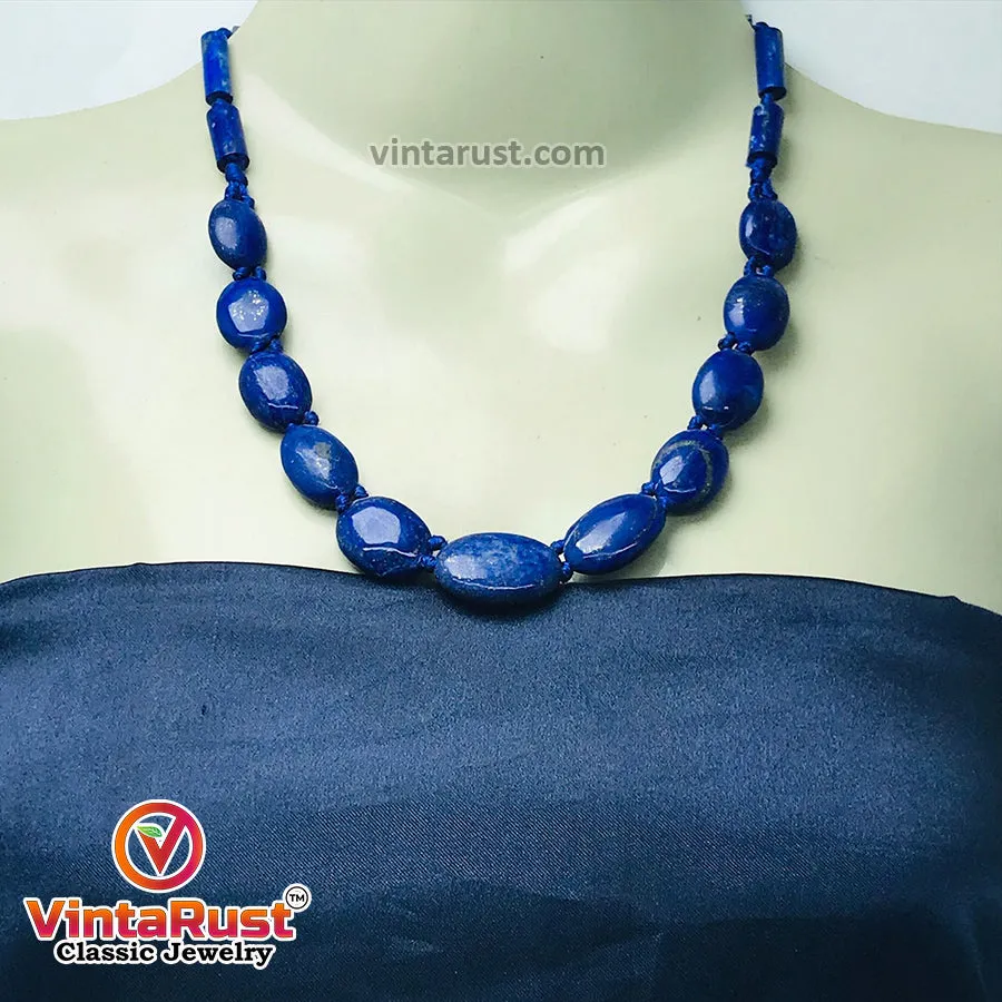 Handcrafted Lapis Lazuli Beaded Stone Necklace,