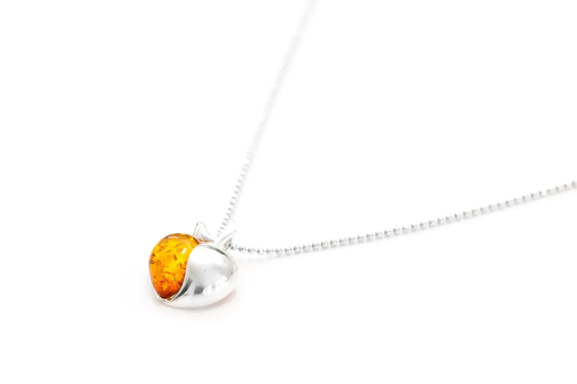 Handmade Amber Apple Pendant Necklace - Sterling Silver - Baltic Amber Gemstone - Unique Apple Charm Jewelry