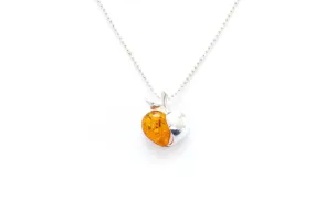 Handmade Amber Apple Pendant Necklace - Sterling Silver - Baltic Amber Gemstone - Unique Apple Charm Jewelry