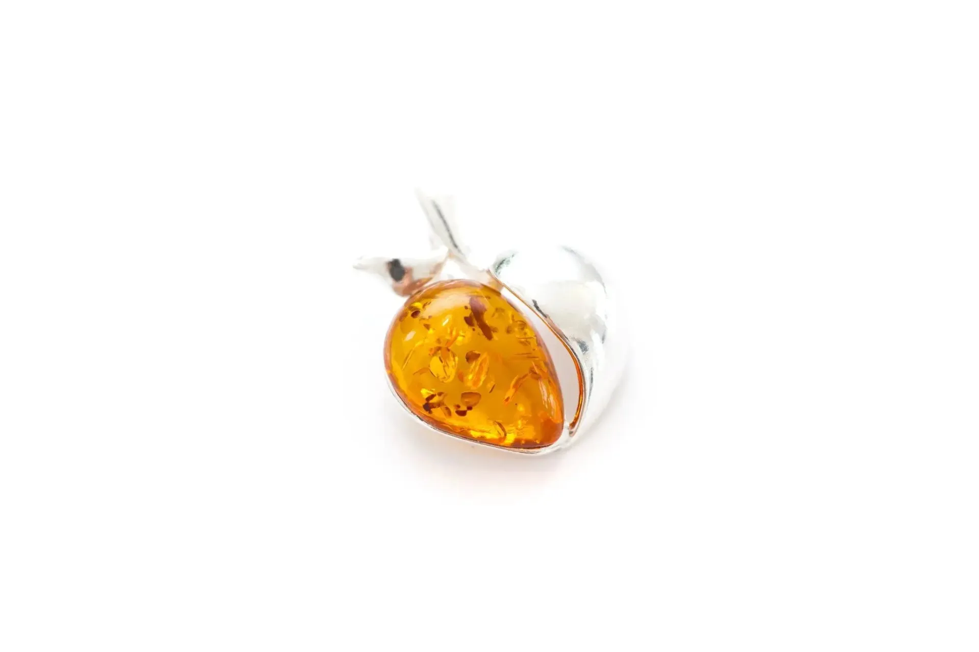 Handmade Amber Apple Pendant Necklace - Sterling Silver - Baltic Amber Gemstone - Unique Apple Charm Jewelry