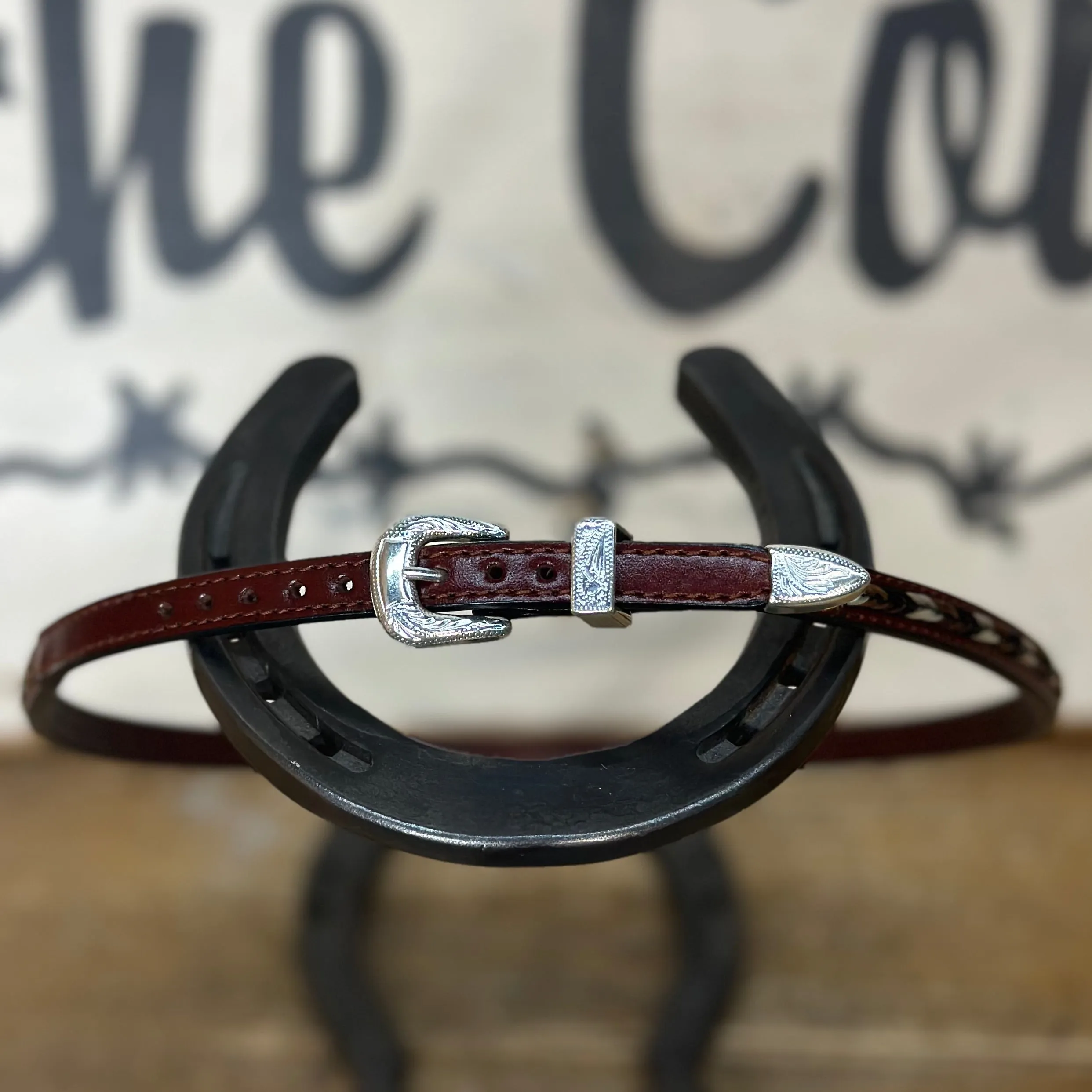 Hatband | Brown Leather w/Brown, Black and Ivory Horsehair Overlay Braid