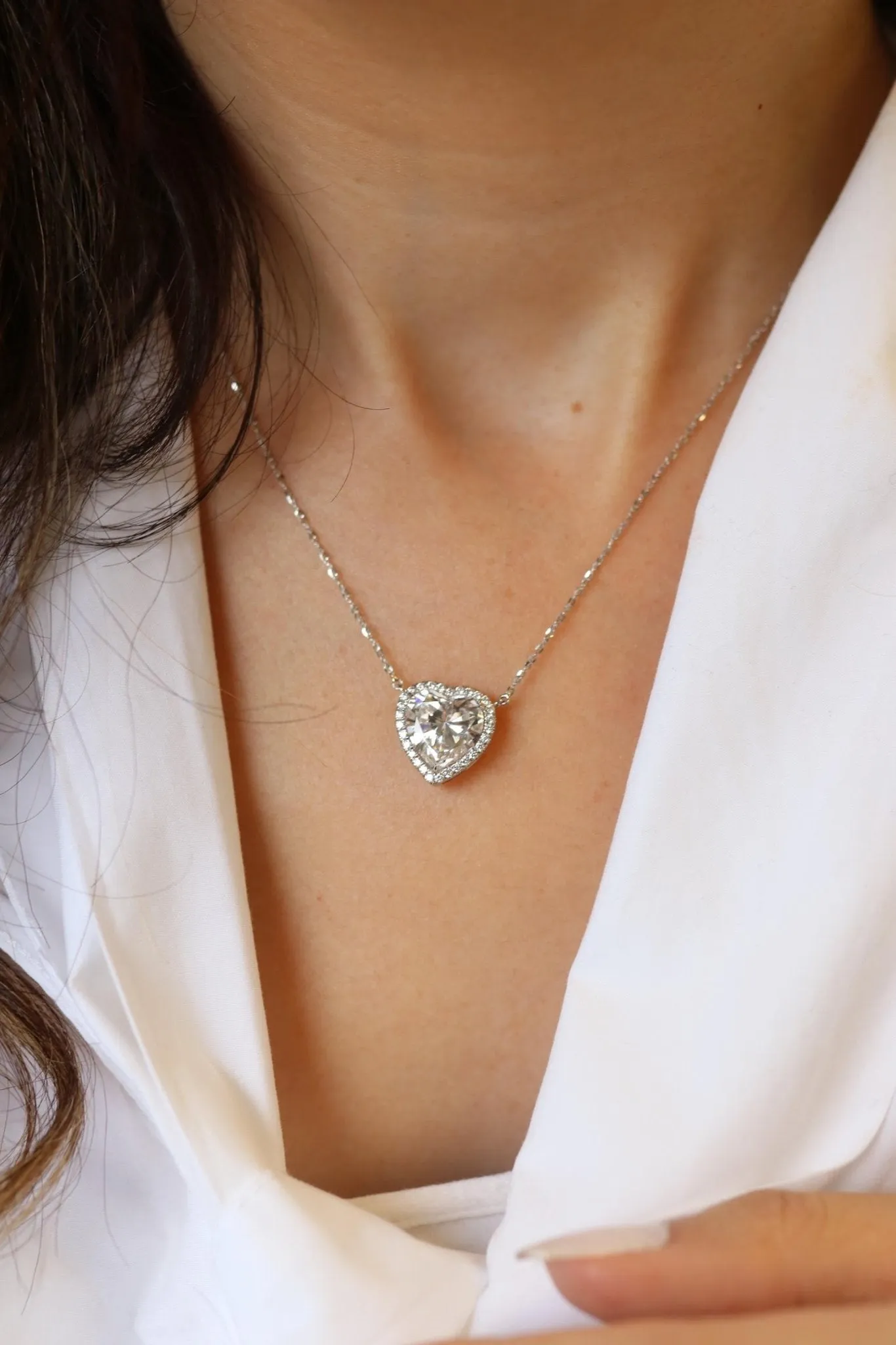 Heart Shape Diamond Necklace with Halo