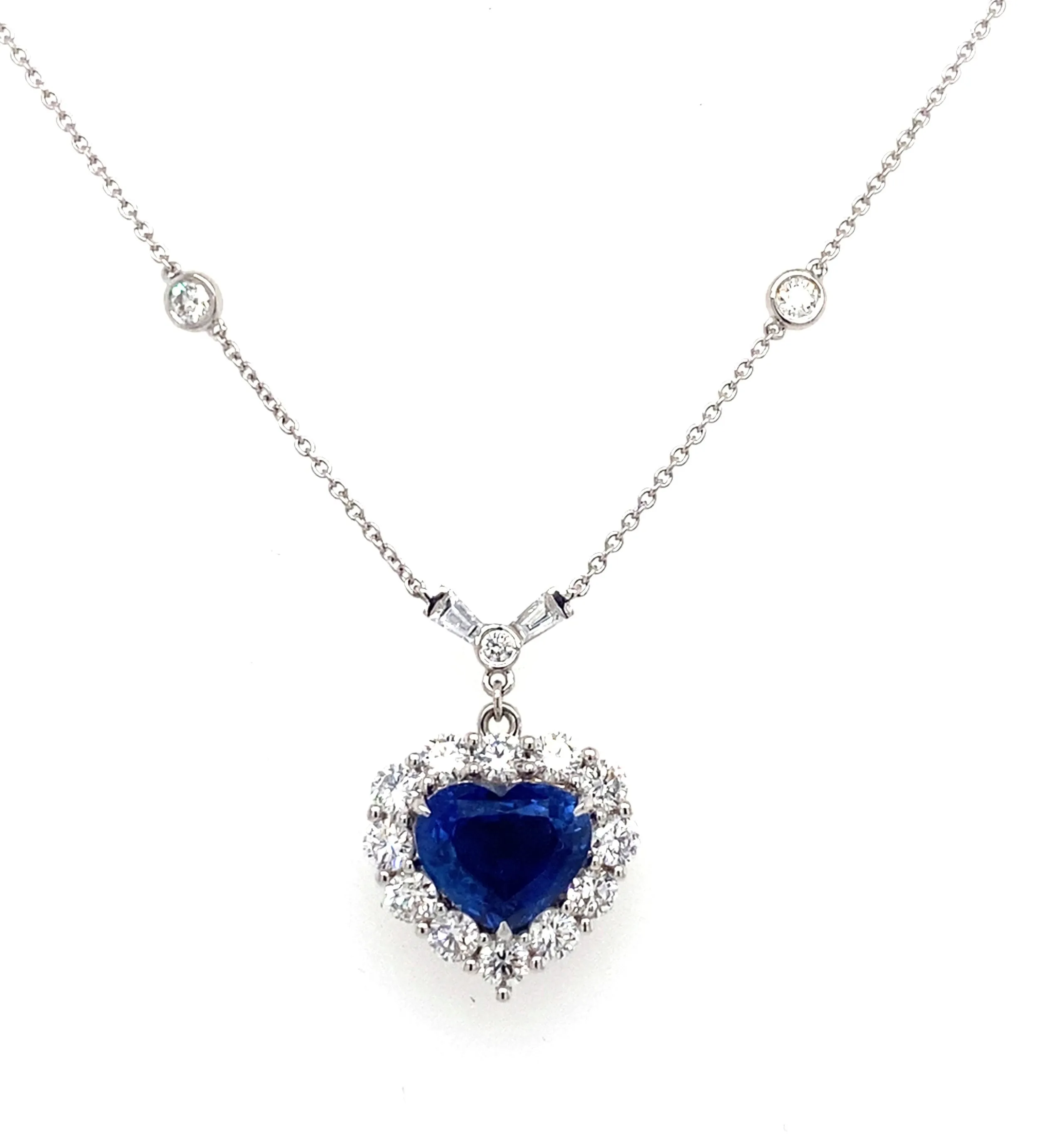 Heart Shaped GIA Blue Sapphire and Diamond Halo Pendant