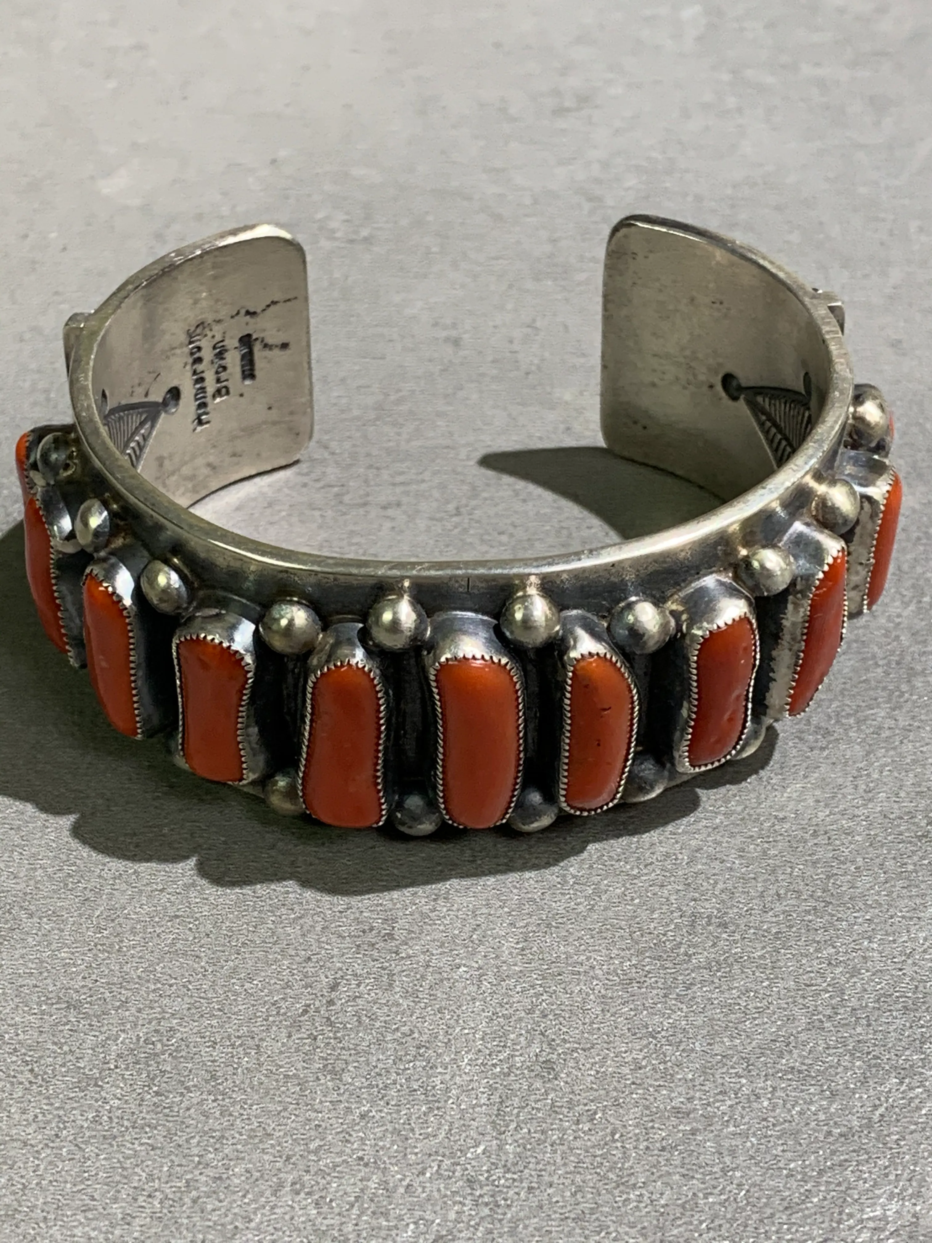 Hemerson Brown Navajo Natural Mediterranean Coral Sterling Silver Cuff