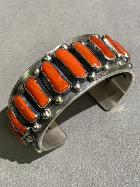 Hemerson Brown Navajo Natural Mediterranean Coral Sterling Silver Cuff