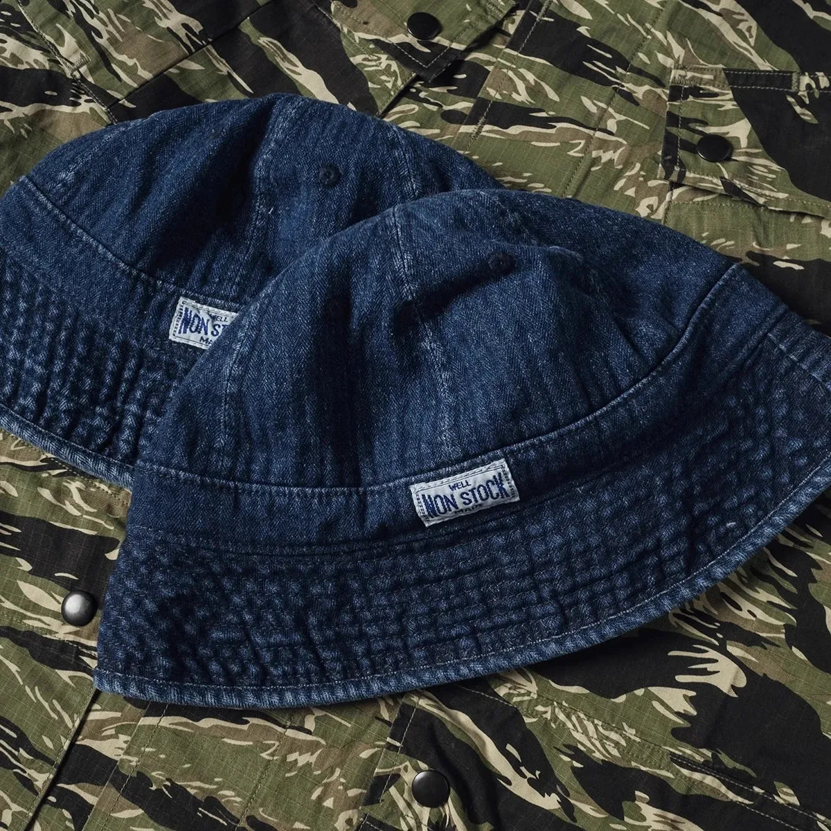 Herringbone Denim Bucket Hat Sun Cap