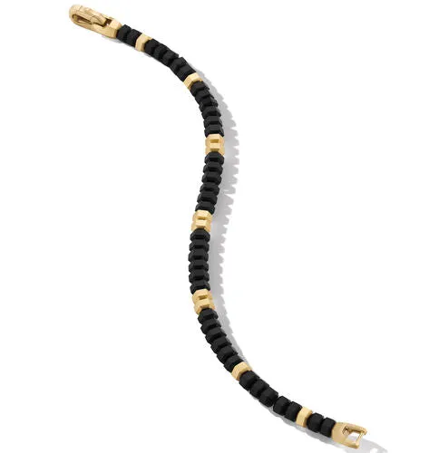 Hex Bead Bracelet with Black Onyx and 18K Yellow Gold, Size Medium