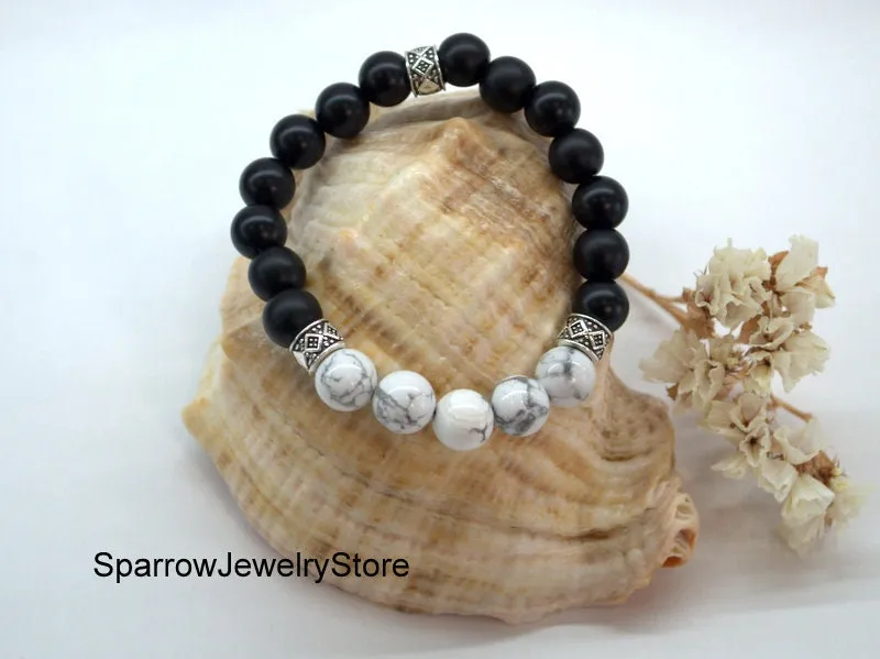 Howlite bracelets Energy balance everyday bracelet Simple tiny bead bracelet Personalized gifts Crystal stone bracelets Gifts for him her