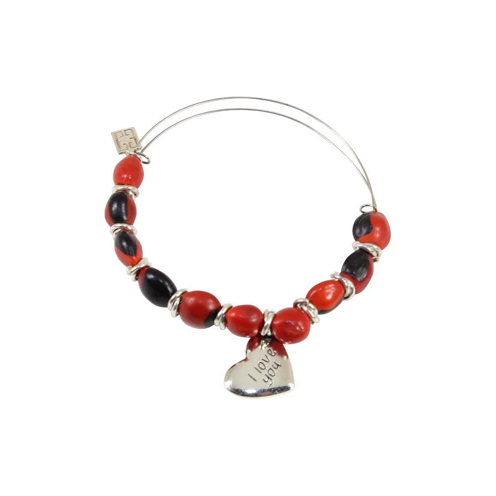 I Love You Mom Gift Adjustable  Bangle/Bracelet for Women w/Huayruro Red Seed Beads