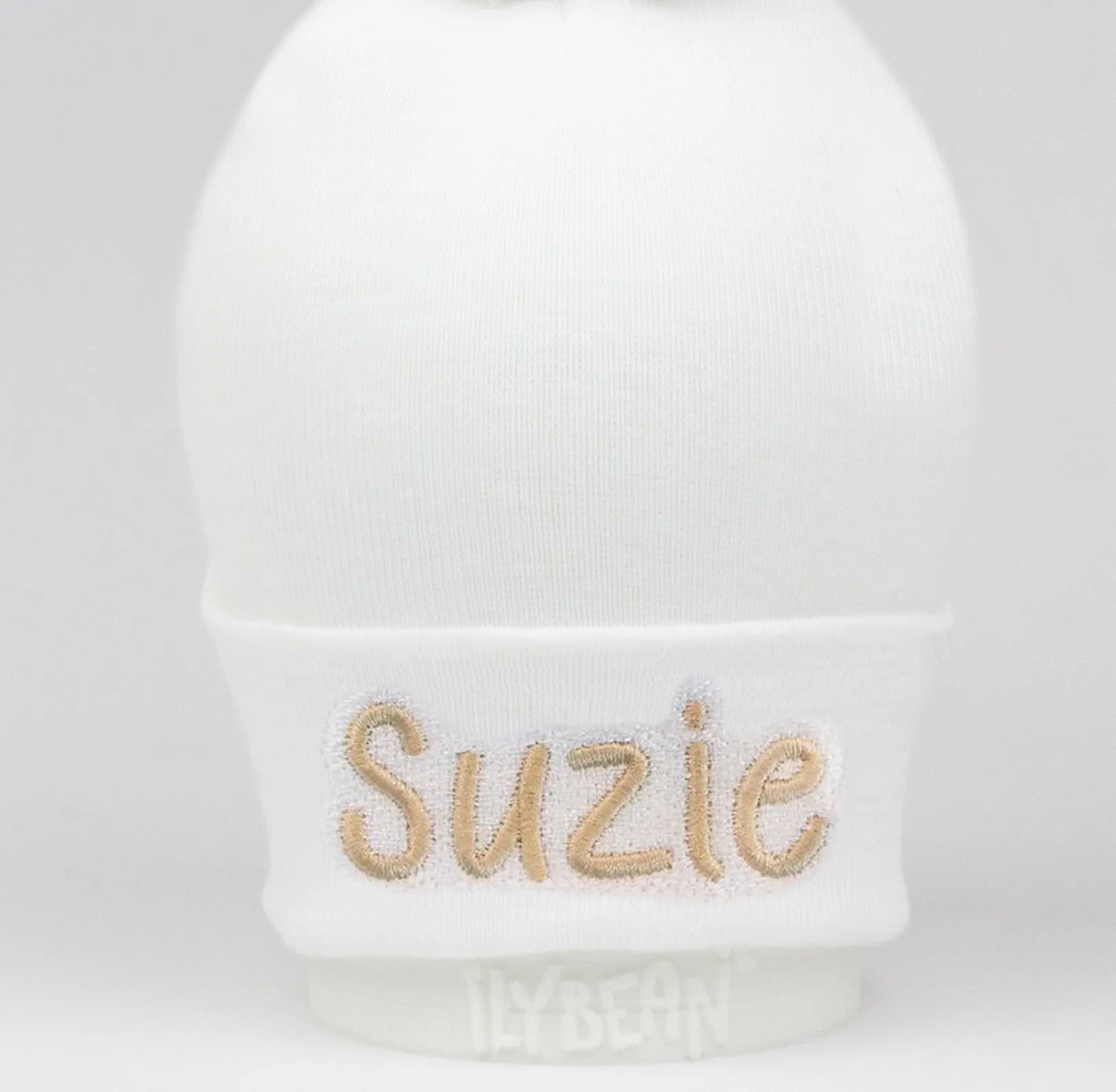 ilybean Solid White Newborn Hospital Hat with white Pom Pom - Gender Neutral