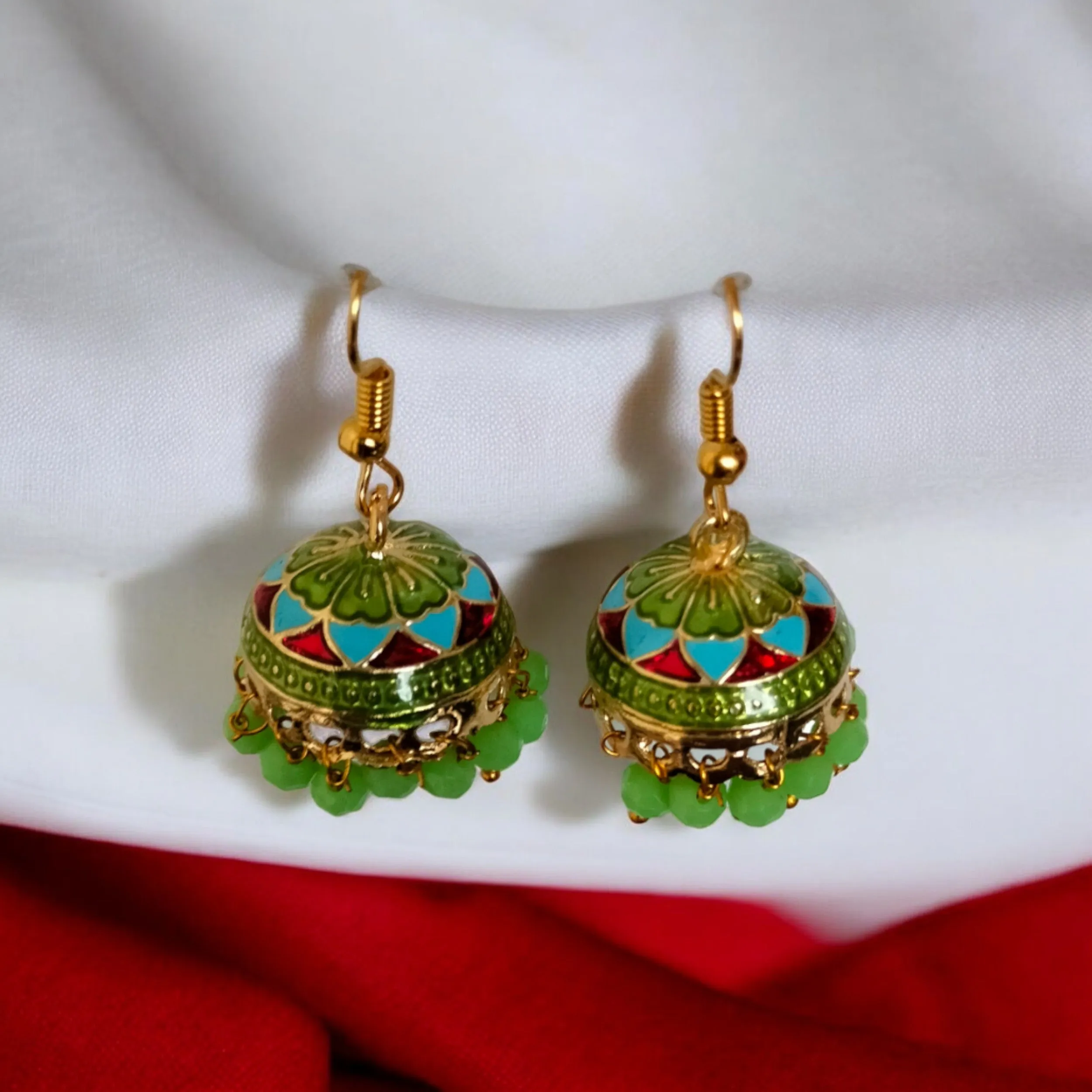 Jewelestia Emerald Lotus Jhumkas