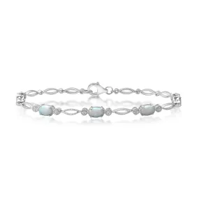 Jewelili Sterling Silver with 7X5 mm Oval Shape Created Opal Fashion Bracelet, 7.50"