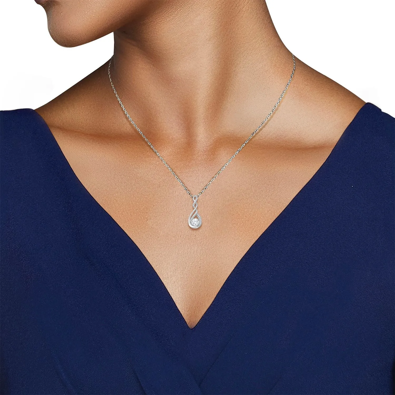 Jewelili Sterling Silver With Created White Sapphire Pendant Necklace