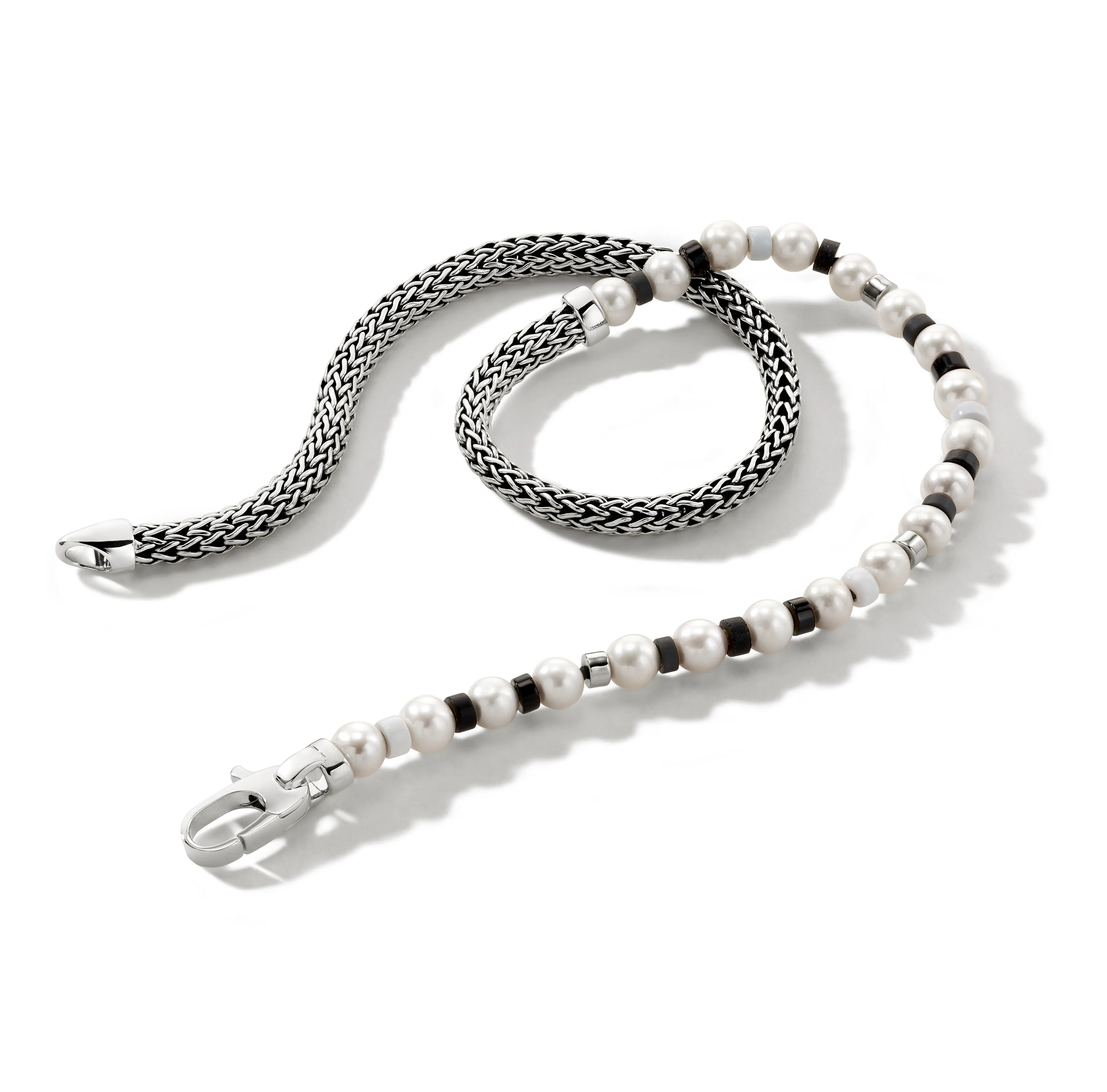 John Hardy Colorblock Silver Pearl Chain Double Wrap Bracelet