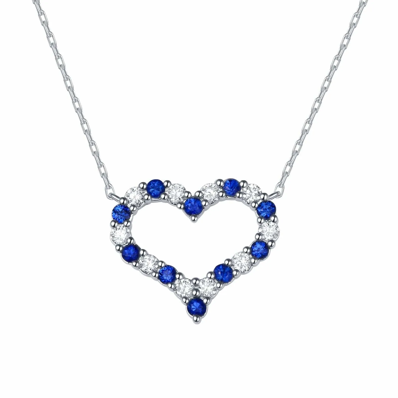 Lab Grown Diamond & Natural Blue Sapphire Open Heart Necklace