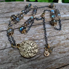 Labradorite Necklace & Artisan Sun Pendant