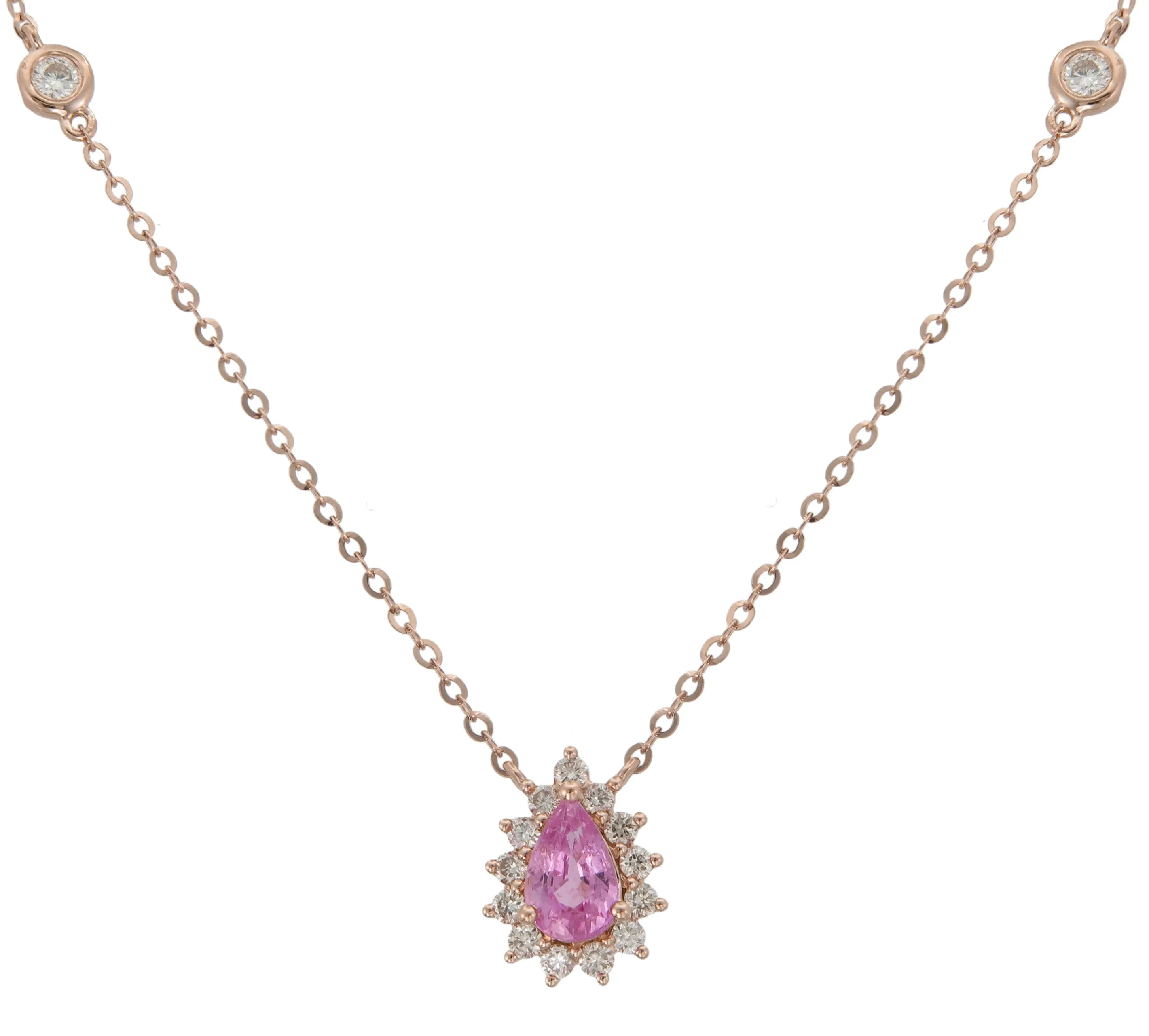 Ladies Diamond & Pink Sapphire Pendant Necklace