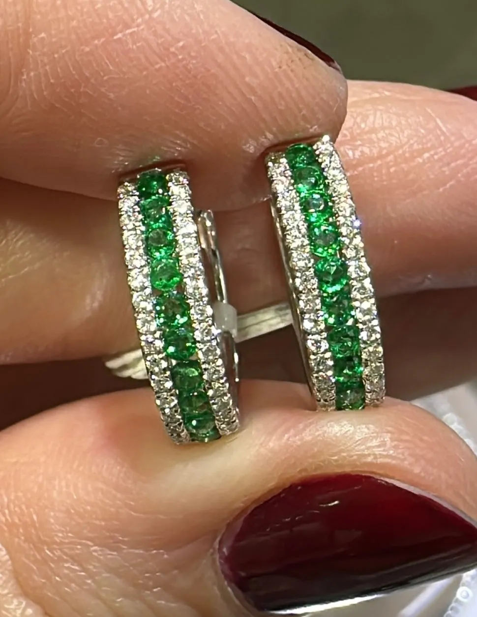 Ladies Emerald & Diamond Huggie Earrings 0.65ct tw